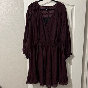 Madewell 3X Long Sleeve Burgundy Floral Dress